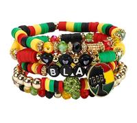 COLORFUL BLING Juneteenth African Bracelets for Women Black History Month Polymer Clay Beaded Stackable Elastic Bracelets, 5 UK, Polyvinyl Chloride, no gemstone