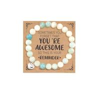 COLORFUL BLING Love Heart Sometimes You Forget That You're Awesome Natural Stone Beads Inspirational Bracelet for Women Stress Relief Jewelry Birthday Gift, Regular, Stone, No Gemstone