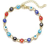 COLORFUL BLING Lucky Turkish Blue Evil Eye Bead Bracelet Adjustable Link Chain Bracelet for Women Men Best Friend Protection Prayer Good Luck Jewelry Christmas New Year Gift, Regular, Metal, no