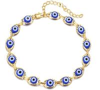 COLORFUL BLING Lucky Turkish Blue Evil Eye Bead Bracelet Adjustable Link Chain Bracelet for Women Men Best Friend Protection Prayer Good Luck Jewelry Christmas New Year Gift, Regular, Metal, no