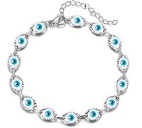 COLORFUL BLING Lucky Turkish Blue Evil Eye Bead Bracelet Adjustable Link Chain Bracelet for Women Men Best Friend Protection Prayer Good Luck Jewelry Christmas New Year Gift, Regular, Metal, no