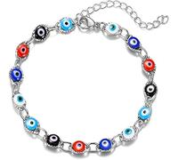 COLORFUL BLING Lucky Turkish Blue Evil Eye Bead Bracelet Adjustable Link Chain Bracelet for Women Men Best Friend Protection Prayer Good Luck Jewelry Christmas New Year Gift, Regular, Metal, no
