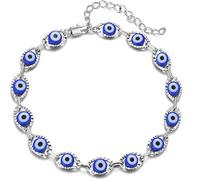 COLORFUL BLING Lucky Turkish Blue Evil Eye Bead Bracelet Adjustable Link Chain Bracelet for Women Men Best Friend Protection Prayer Good Luck Jewelry Christmas New Year Gift, Regular, Metal, no