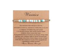 COLORFUL BLING Morse Code Beaded Bracelets Turquoise Stone Gold Beaded Bracelets Adjustable BFF Thank You Sister Warrior String Rope Bracelet with Message Card Inspirational Jewelry, Stone Metal
