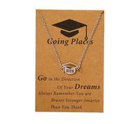 COLORFUL BLING Mortarboard Graduation Adjustable Rope Bracelet Chain Pendant Necklace with Meaningful Card for Graduate, S, Zinc, No Gemstone