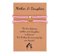 COLORFUL BLING Mother Daughter Heart Bracelets Set Love Heart Braided Rope String Bracelet for Mom Mother Daughter Gifts,Pink