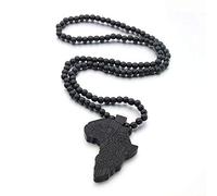 COLORFUL BLING Multicolor 8MM Wooden Bead Chain African Hip-hop Africa Map Pendant Necklace for Men Boys Natural Wood Jewelry, Metal, wood