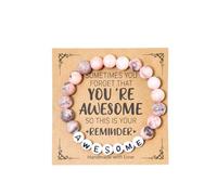 COLORFUL BLING Natural Healing Stone You’re Awesome Heart Beaded Strand Adjustable Bracelet with Meaningful Card Inspirational for Women Jewelry Gifts Wristbands Faith Christmas Birthday, Adjustable