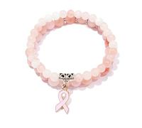 COLORFUL BLING Natural Stone Bead Ribbon Charm Bracelet Inspirational Breast Cancer Awareness Bracelets Gifts Encouragement Gifts for Women, Metal beads, beads