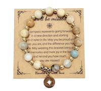 COLORFUL BLING Natural Stone Compass Bracelet You Will Be Missed Farewell Going Away Goodbye Gifts Friends Retirement Gifts for Coworker Manager Boss Teacher Employee, 6.7 inches, stone, stone