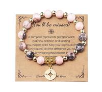 COLORFUL BLING Natural Stone Compass Bracelet You Will Be Missed Farewell Going Away Goodbye Gifts Friends Retirement Gifts for Coworker Manager Boss Teacher Employee, 6.7 inches, stone, stone