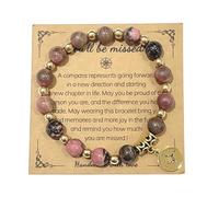 COLORFUL BLING Natural Stone Compass Bracelet You Will Be Missed Farewell Going Away Goodbye Gifts Friends Retirement Gifts for Coworker Manager Boss Teacher Employee, 6.7 inches, stone, stone