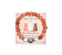 COLORFUL BLING Nature Healing Stone Cutie Cat Strand Adjustable Stretch Bracelet Gifts for Women for Cat Lover Cat Mom Meaningful Card To A Crazy Cat Lady for Women Jewelry Gifts, S, Zinc, bead