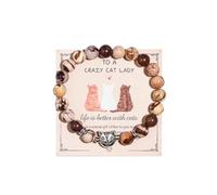 COLORFUL BLING Nature Healing Stone Cutie Cat Strand Adjustable Stretch Bracelet Gifts for Women for Cat Lover Cat Mom Meaningful Card To A Crazy Cat Lady for Women Jewelry Gifts, S, Zinc, bead