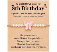 COLORFUL BLING Pearl Beaded Butterfly Bracelet 6th 8th 10th Adjustable Birthday Gifts for Daughter & Friends with Birthday Card,8th