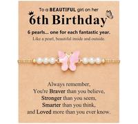 COLORFUL BLING Pearl Beaded Butterfly Bracelet 6th 8th 10th Adjustable Birthday Gifts for Daughter & Friends with Birthday Card,6th