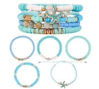 COLORFUL BLING Shell Bracelet for Women with Starfish Charm 5 Pcs Stackable Layered Bracelets Boho Beach Accessories Summer Stuff