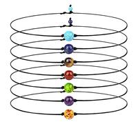 COLORFUL BLING Single 7 Chakra Beads Choker Necklace Natural Stone Tiger Eye Protection and Spiritual Healing Gemstone Turquoise Leather Cord for Women Jewelry 7Pcs/Set-choker