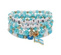 COLORFUL BLING Soccer Game Day Bracelets Stackable Heishi Beaded Bracelets Patriotic Football Team Support Jewelry for Fans, S, no gemstone