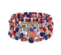 COLORFUL BLING Soccer Game Day Bracelets Stackable Heishi Beaded Bracelets Patriotic Football Team Support Jewelry for Fans, S, no gemstone