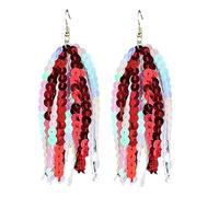 COLORFUL BLING Sparkle Dangle Earrings for Women Cheerleader Inspired Multicolor Drop Earrings for Game Day Shiny Sequined Cheerleading Jewelry