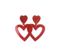 COLORFUL BLING Sparkling Acrylic Heart Earrings for Women Glitter Double Heart Dangle Drop Earrings 70s 80s Jewelry Accessories Valentines Birthday New Year Gift for Women,Red