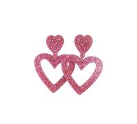COLORFUL BLING Sparkling Acrylic Heart Earrings for Women Glitter Double Heart Dangle Drop Earrings 70s 80s Jewelry Accessories Valentines Birthday New Year Gift for Women,Pink