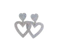 COLORFUL BLING Sparkling Acrylic Heart Earrings for Women Glitter Double Heart Dangle Drop Earrings 70s 80s Jewelry Accessories Valentines Birthday New Year Gift for Women,White