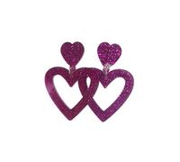 COLORFUL BLING Sparkling Acrylic Heart Earrings for Women Glitter Double Heart Dangle Drop Earrings 70s 80s Jewelry Accessories Valentines Birthday New Year Gift for Women,Purple