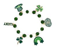 COLORFUL BLING St. Patrick's Day Beaded Stretch Bracelets Cute Green Clover Hat Horseshoe Rainbow Charm Bracelet for Women Men Irish Festival Accessories, enamel, Agate