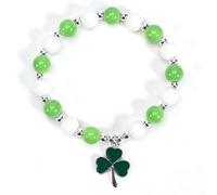 COLORFUL BLING St. Patrick's Day Beaded Stretch Bracelets Cute Green Clover Hat Horseshoe Rainbow Charm Bracelet for Women Men Irish Festival Accessories, enamel, Agate