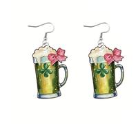 COLORFUL BLING St. Patrick's Day Green Clover Irish Shamrock Acrylic Dangle Earrings - 2 Count - Funny Green Hat Panda Cat Dog Frog Beer Bottle Animal Drop Earrings - Holiday Party Jewelry
