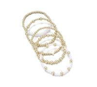 COLORFUL BLING Stackable Cross Bracelets Set for Women Imetation Pearl Resin Beaded Stretch Bracelet Stack Jewelry Birthday Christmas Prom Gifts, Regular, Resin, no gemstone