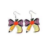 COLORFUL BLING Teacher Acrylic Drop Dangle Earrings Bow Pencil Crayon Book Ruler Teacher Appreciation Graduation Back To College Statement Jewelry for Women, Acrylic, Agate