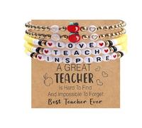 COLORFUL BLING Teacher Appreciation Bracelet Gifts with Card Handmade Love Teach Inspire Letter Bracelets Heishi Surfer Clay Beaded Stretch Bracelet Back to School Graduation Jewelry, Resin, Agate