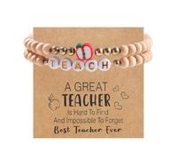 COLORFUL BLING Teacher Appreciation Bracelet Gifts with Card Handmade Love Teach Inspire Letter Bracelets Heishi Surfer Clay Beaded Stretch Bracelet Back to School Graduation Jewelry, Resin, Agate
