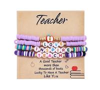 COLORFUL BLING Teacher Appreciation Bracelet, Handmade Polymer Clay Heishi Bead Stretch Bracelet with Resin Letter Beads, Thank You Gift for Women Educators, Perfect for Teacher Appreciation Week