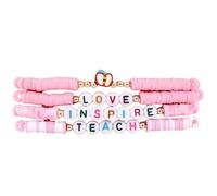 COLORFUL BLING Teacher Appreciation Bracelet, Handmade Polymer Clay Heishi Bead Stretch Bracelet with Resin Letter Beads, Thank You Gift for Women Educators, Perfect for Teacher Appreciation Week