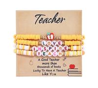 COLORFUL BLING Teacher Appreciation Bracelet, Handmade Polymer Clay Heishi Bead Stretch Bracelet with Resin Letter Beads, Thank You Gift for Women Educators, Perfect for Teacher Appreciation Week
