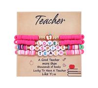 COLORFUL BLING Teacher Appreciation Bracelet, Handmade Polymer Clay Heishi Bead Stretch Bracelet with Resin Letter Beads, Thank You Gift for Women Educators, Perfect for Teacher Appreciation Week