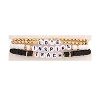 COLORFUL BLING Teacher Appreciation Bracelets Solf Clay Love Teach Inspire Letter Beaded Teacher Bracelets Teacher Gift for Women, adjustable, Metal, alloy
