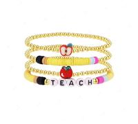 COLORFUL BLING Teacher Appreciation Bracelets Solf Clay Love Teach Inspire Letter Beaded Teacher Bracelets Teacher Gift for Women, Adjustable/Stretchy to fit most wrists, Metal, alloy