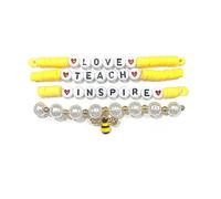 COLORFUL BLING Teacher Appreciation Bracelets Solf Clay Love Teach Inspire Letter Beaded Teacher Bracelets Teacher Gift for Women, Adjustable, Metal, alloy