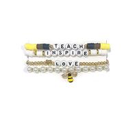 COLORFUL BLING Teacher Appreciation Bracelets Solf Clay Love Teach Inspire Letter Beaded Teacher Bracelets Teacher Gift for Women, Adjustable, Metal, alloy