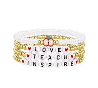 COLORFUL BLING Teacher Appreciation Bracelets Solf Clay Love Teach Inspire Letter Beaded Teacher Bracelets Teacher Gift for Women, Metal, alloy