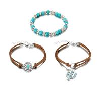 COLORFUL BLING Western Cowgirl Hat Stackable Bracelets for Women Boho Turquoise Beaded Bracelets with Cowgirl Hat Cactus Pendant Layering Jewelry Gift for Women Friend