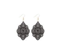 COLORFUL BLING Wooden Hollow Dangle Earrings for Women Colorful Boho Dangle Drop Earrings Boho Jewelry Gifts for Women,Black