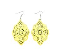 COLORFUL BLING Wooden Hollow Dangle Earrings for Women Colorful Boho Dangle Drop Earrings Boho Jewelry Gifts for Women,Yellow