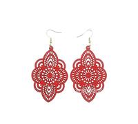 COLORFUL BLING Wooden Hollow Dangle Earrings for Women Colorful Boho Dangle Drop Earrings Boho Jewelry Gifts for Women,Red
