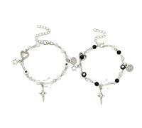 COLORFUL BLING Y2K Star Pearl Beaded Chain Adjustable Aesthetic Bracelet Bracelet Chain Grunge Gift for Women Jewelry Gifts Punk Gothic Link Dainty Bracelet Resin Transparent Star Cool, 14 inches